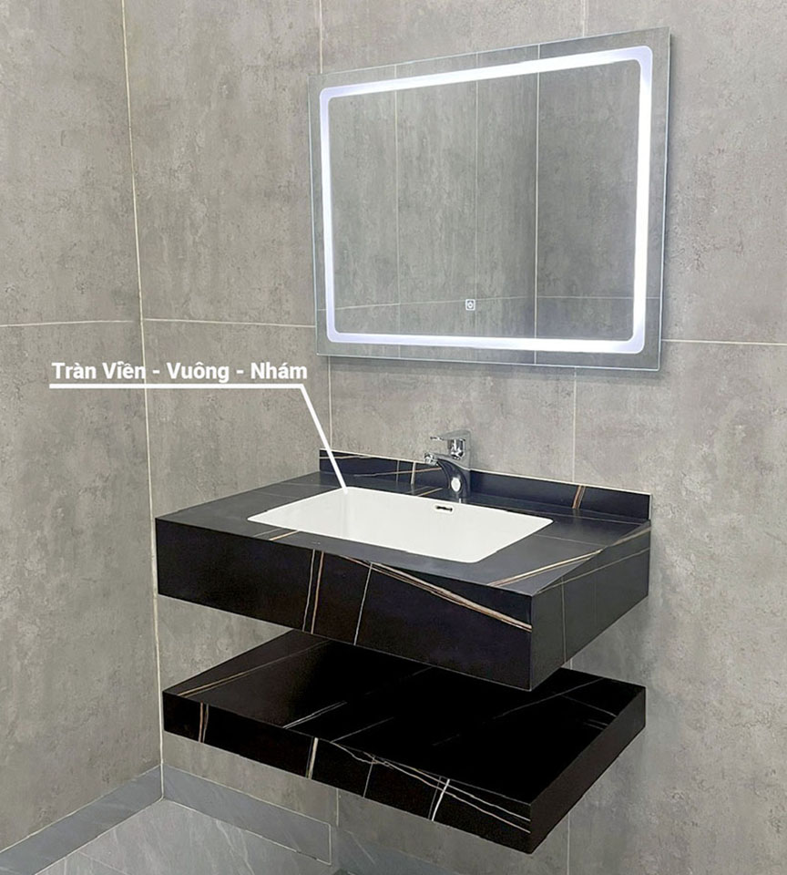 Bàn Đá Lavabo 2 Tầng Đen Nhám Tràn Viền Vuông