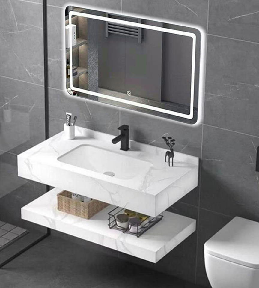 Trọn Bộ Lavabo Bàn Đá Chống Trầy và Gương Led ST-BĐ09AM