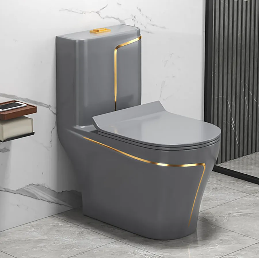 Bồn Cầu 1 Khối Màu Xám Viền Vàng ST-BC106