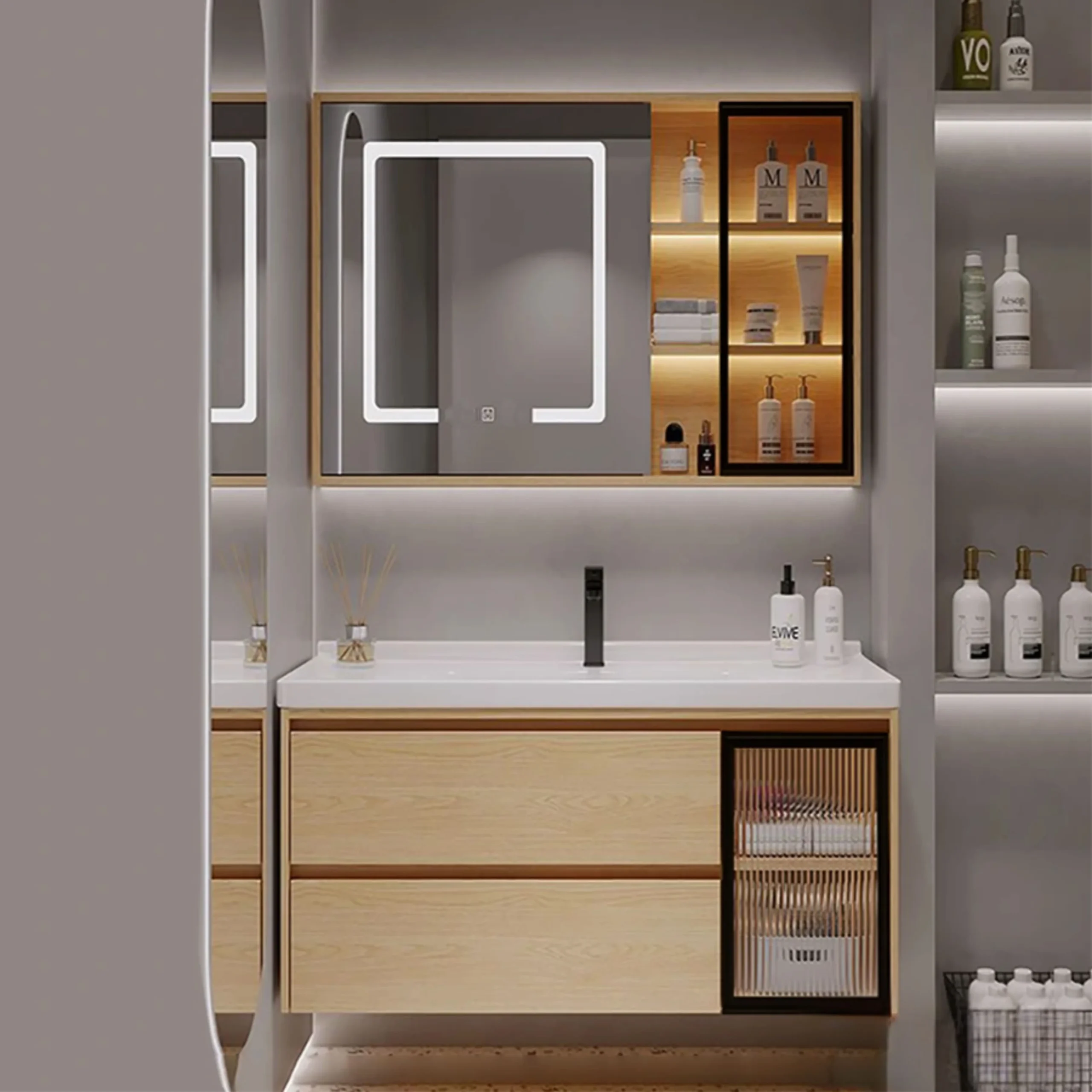 Tủ Lavabo Phòng Tắm Nhựa PVC Gương LED ST-T2512