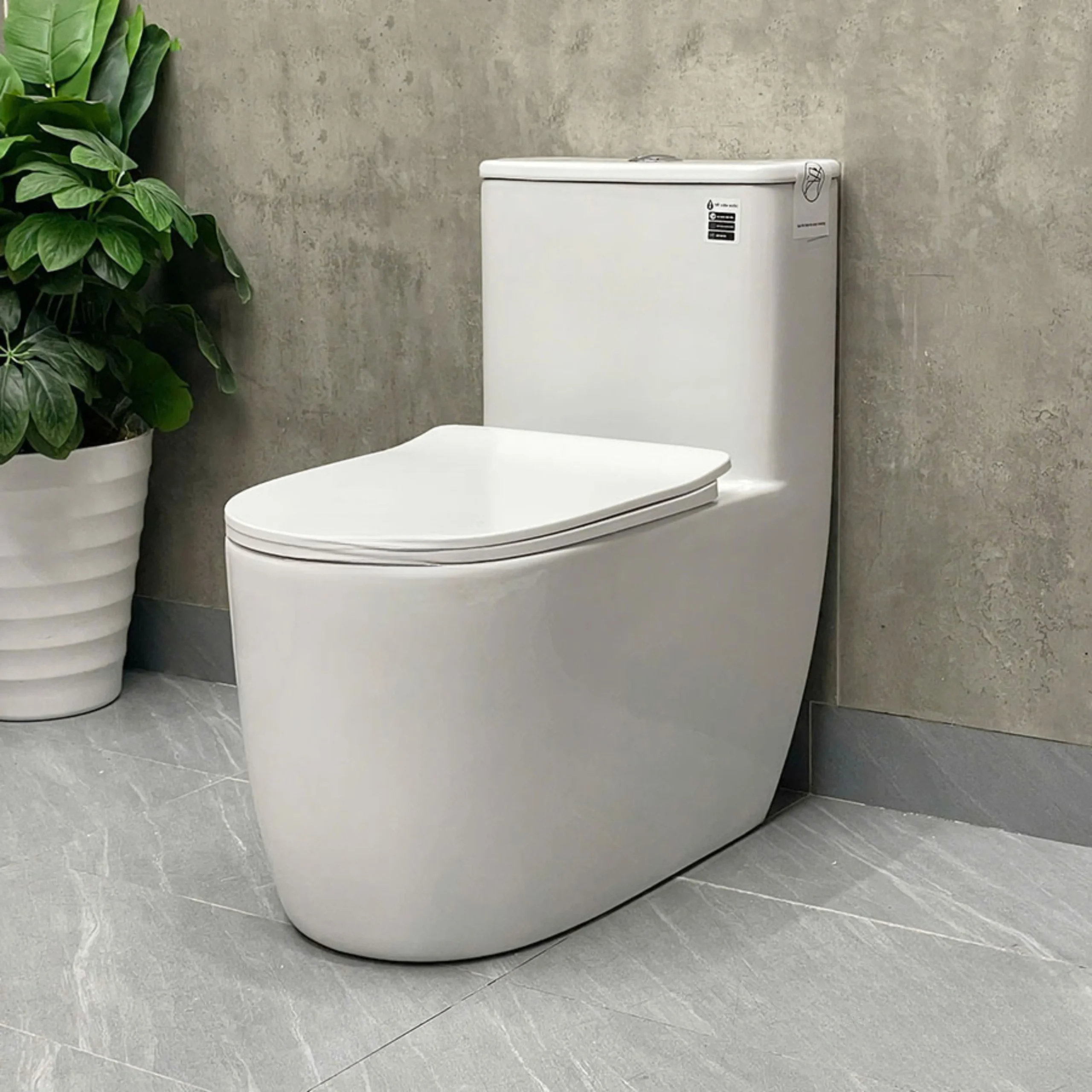 Bồn Cầu 1 Khối Men Sứ Trắng Nắp UF Cao Cấp ST-BC152