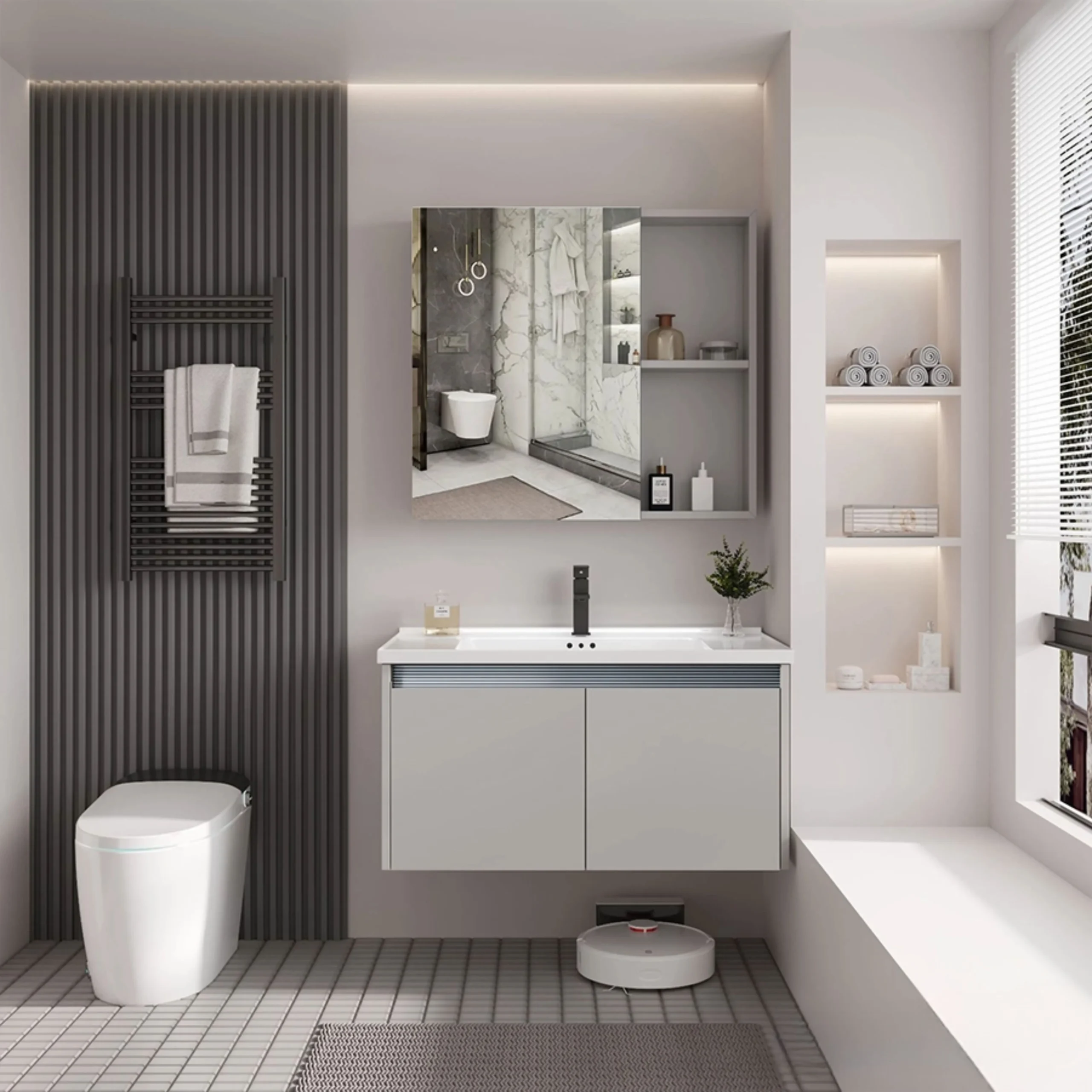 Tủ Lavabo Nhà Tắm Nhôm Tổ Ông Màu Xám Nhạt 60 x 47cm ST-TN7608