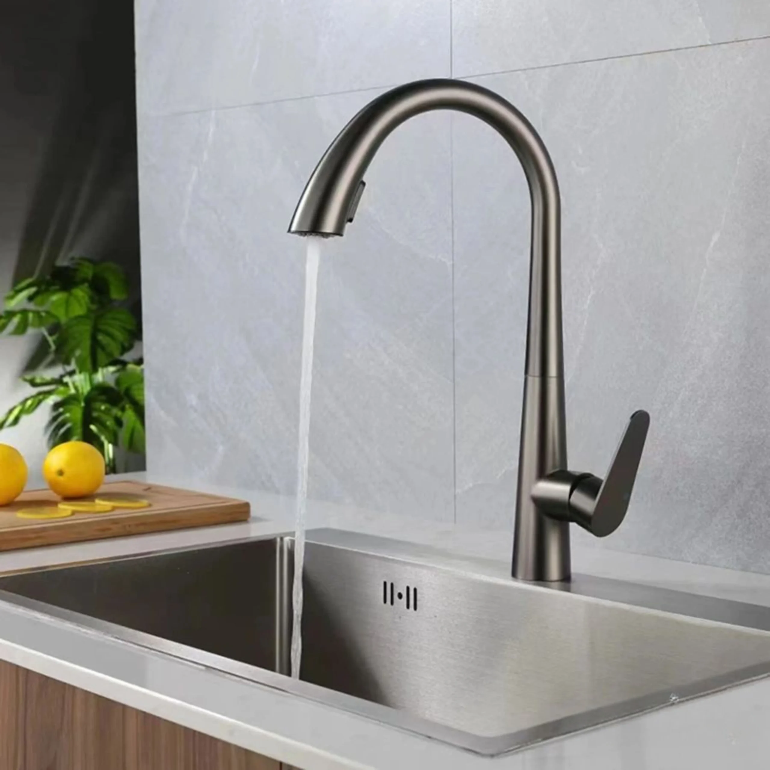 Vòi Rửa Chén Nóng lạnh Dây Rút Nano Xám ST-6343