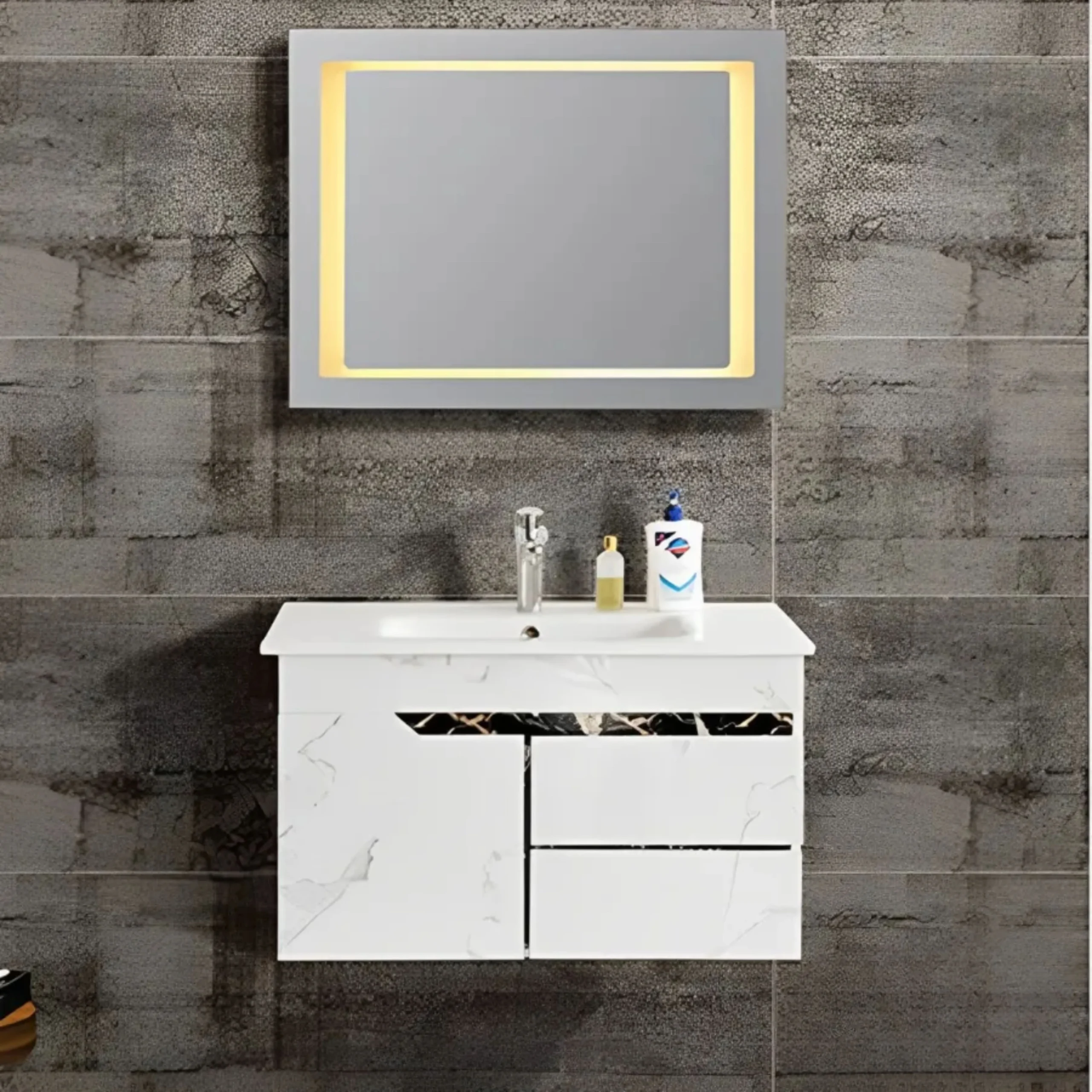 Tủ Lavabo Nhựa PVC Vân Đá Trắng ST-T7812