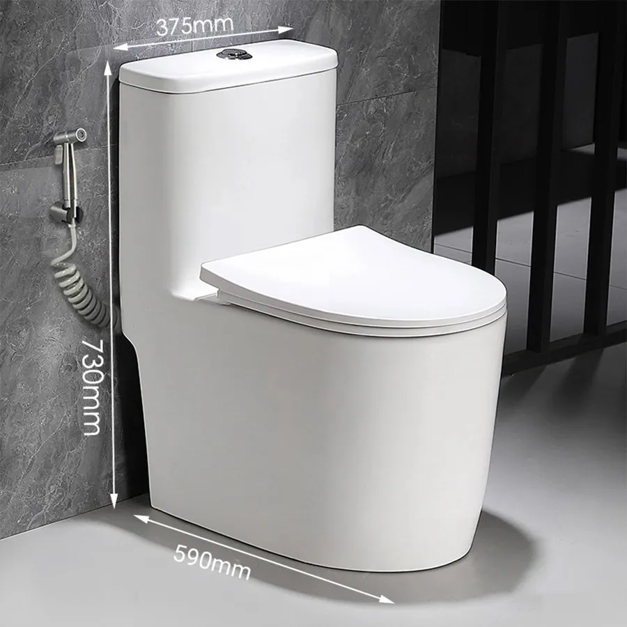 Bồn Cầu 1 Khối Thân Ngắn 59cm Men Sứ Trắng ST-BC220