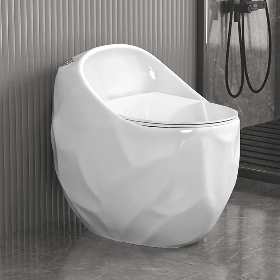 Bồn Cầu Hình Quả Trứng Vân Nổi Màu Trắng ST-BC246