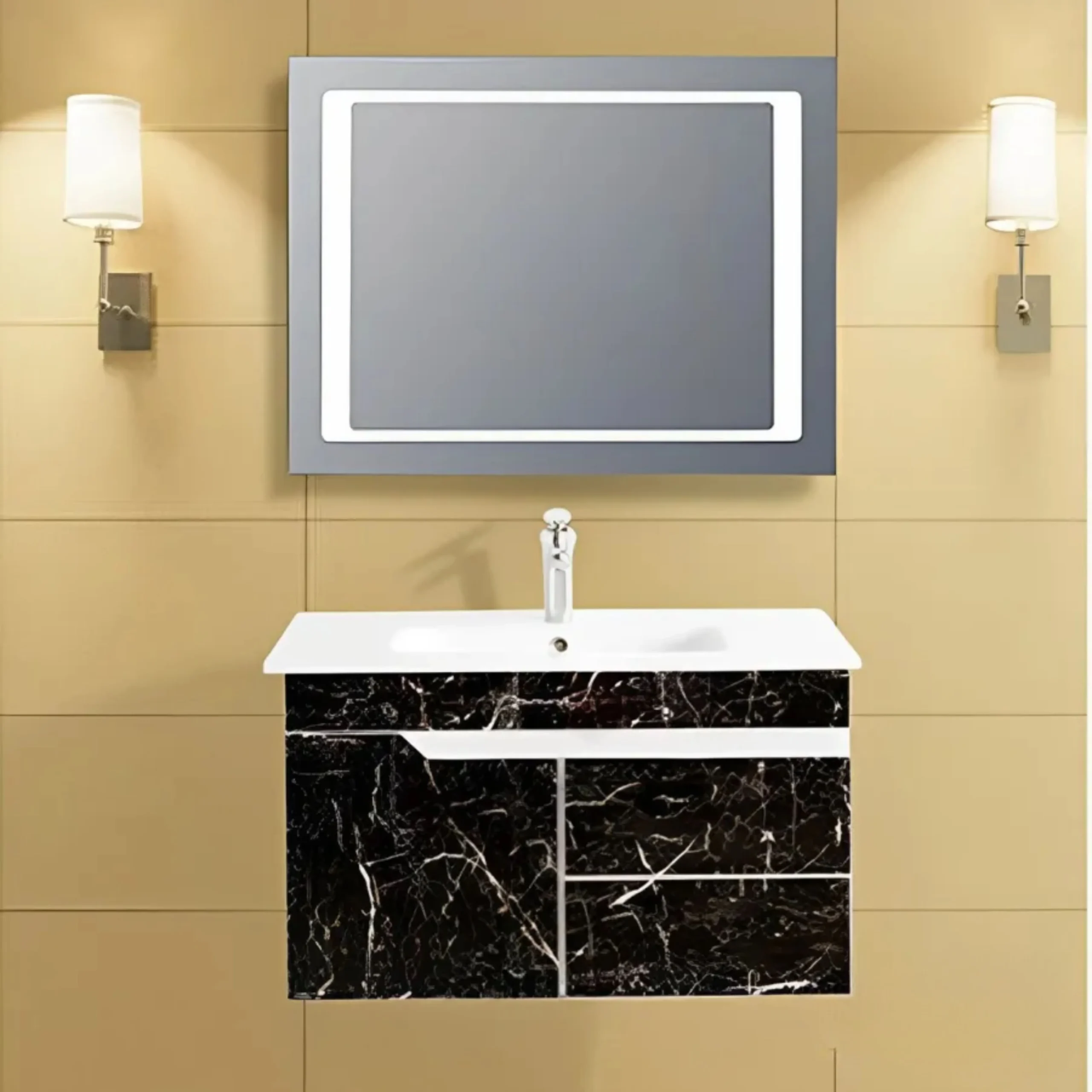 Tủ Lavabo Nhựa PVC Vân Đá Đen ST-T7813