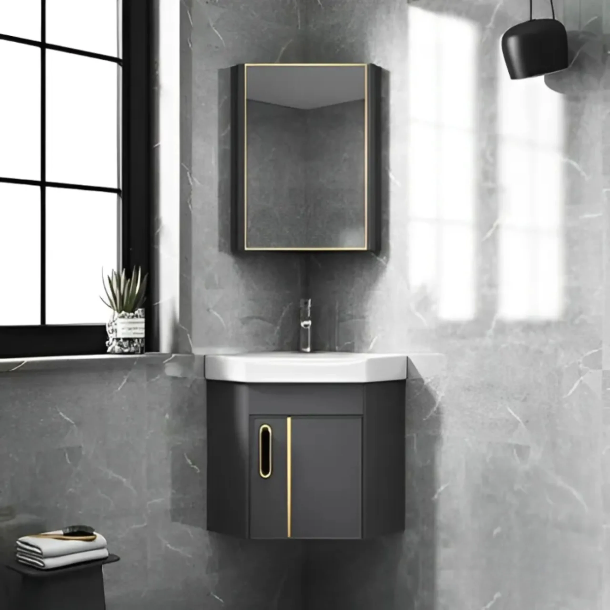 Tủ Lavabo Góc Nhôm Xám ST-TN7521