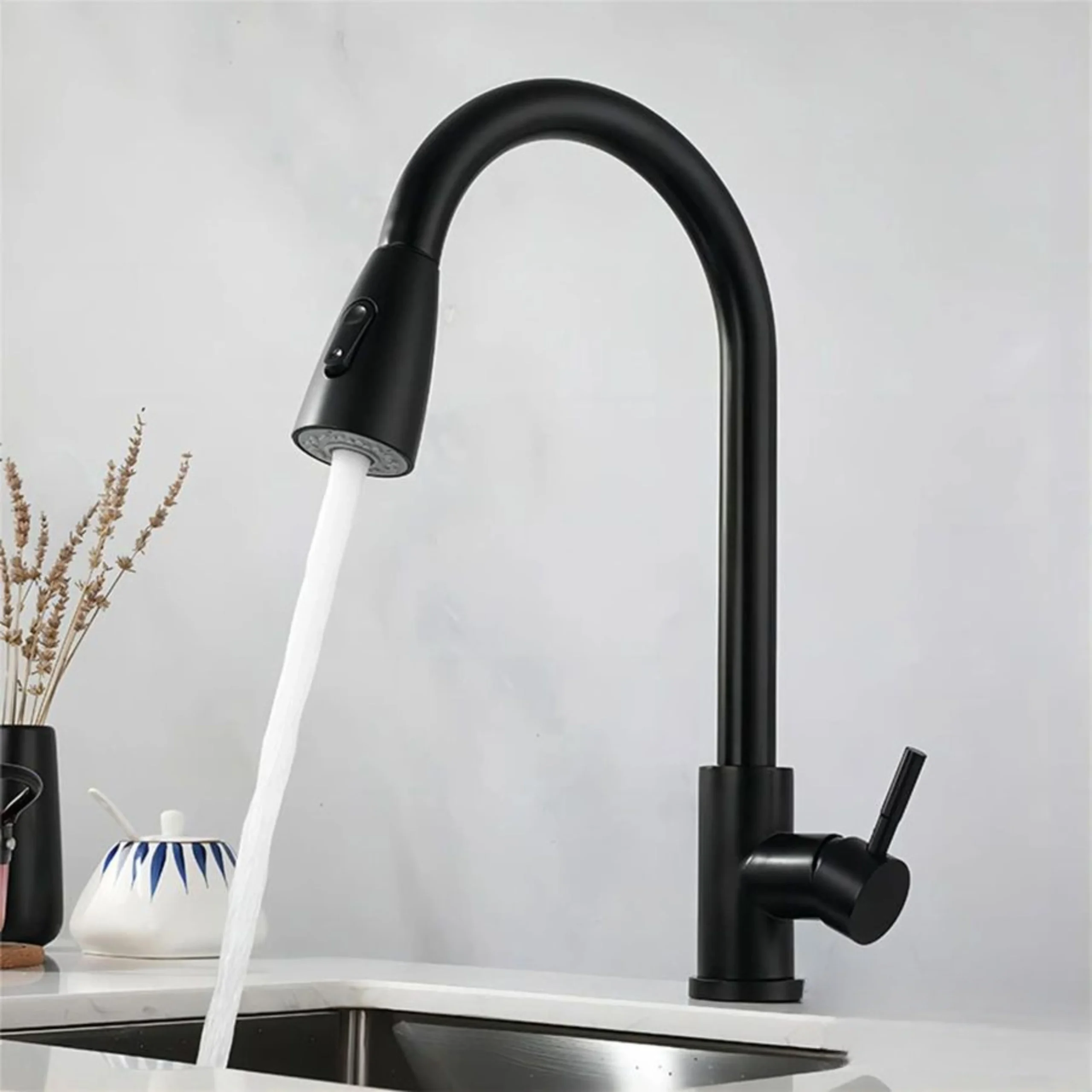 Vòi Rửa Chén Nóng Lạnh Dây Rút Đen ST-6306Đ
