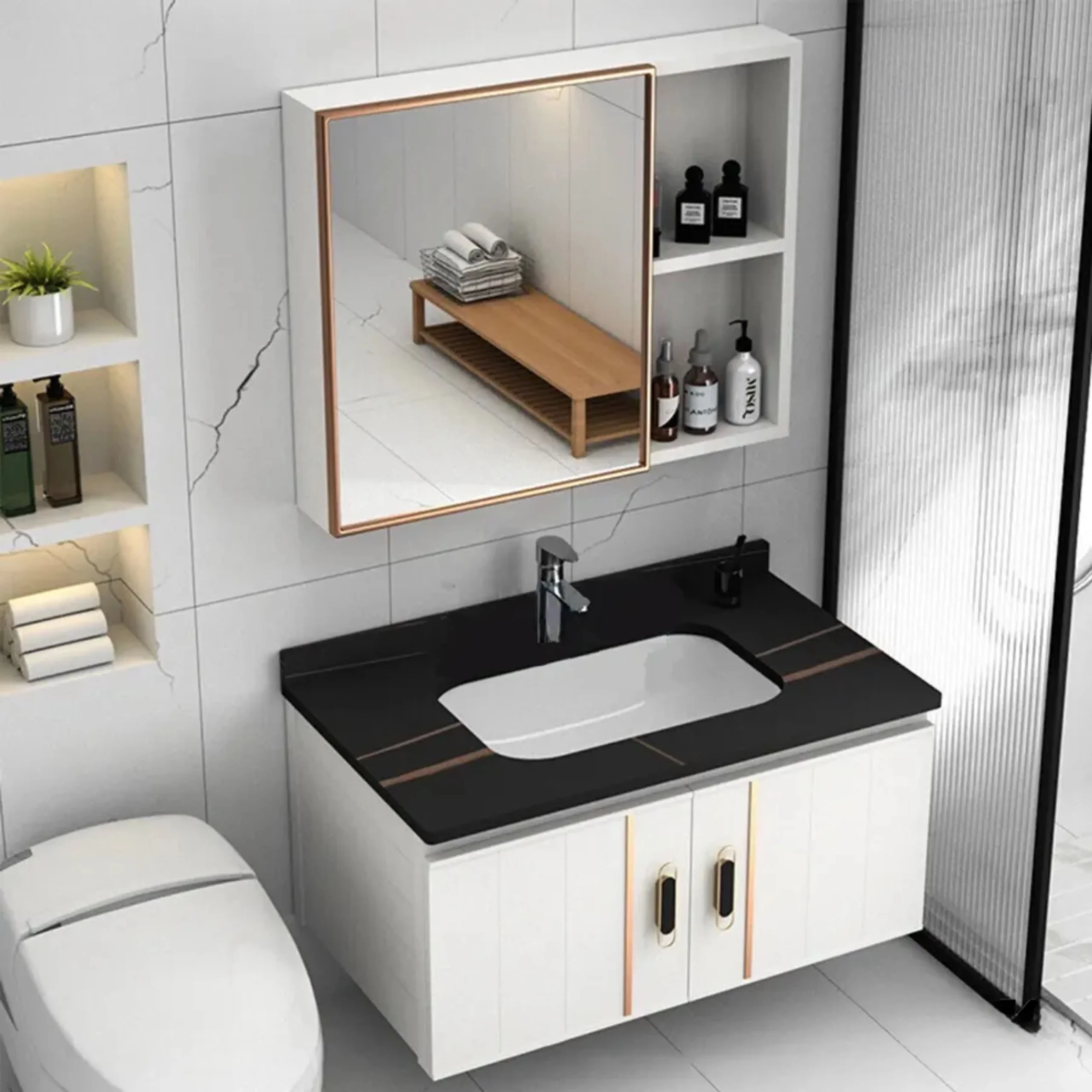 Tủ Lavabo Nhôm Cao Cấp Màu Trắng ST-TN7623T