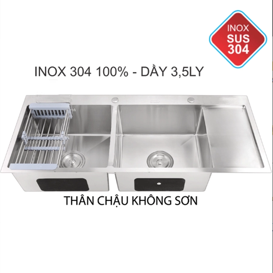 Chậu Rửa Chén 2 Hộc Inox 304 Thân Chậu Không Sơn ST-C47KS