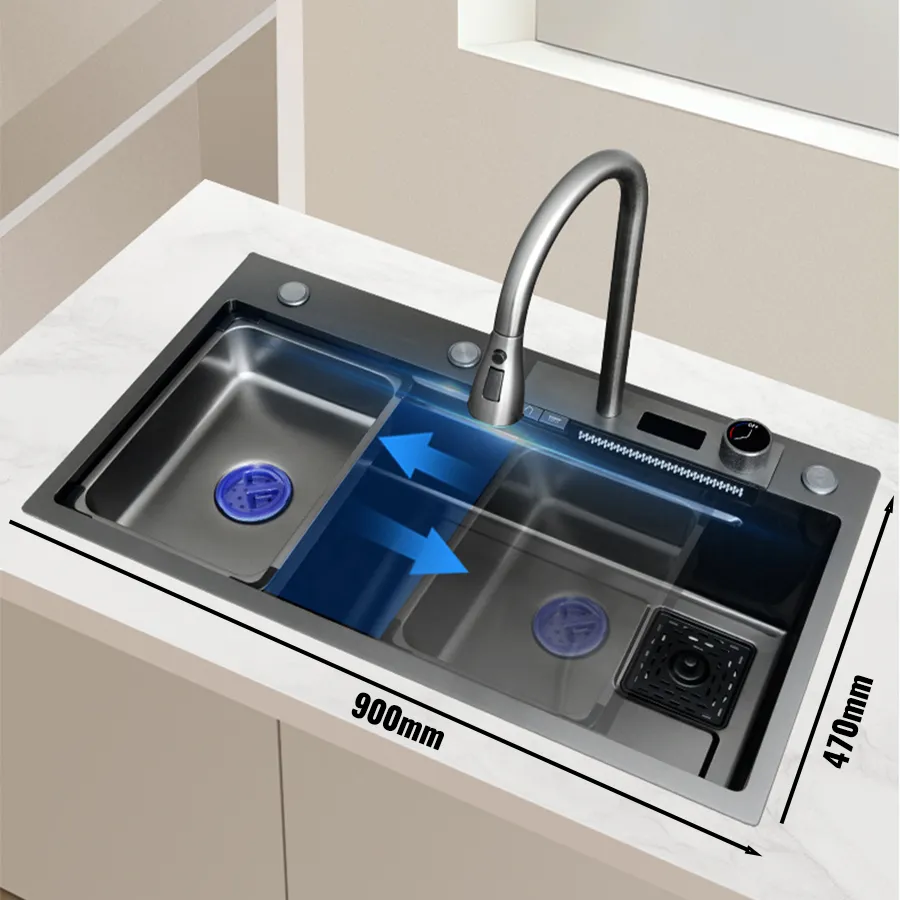 Chậu Rửa Chén 1 Hộc Nhiệt Độ Liền Vòi Nano Xám | 90 x 47cm ST-C95