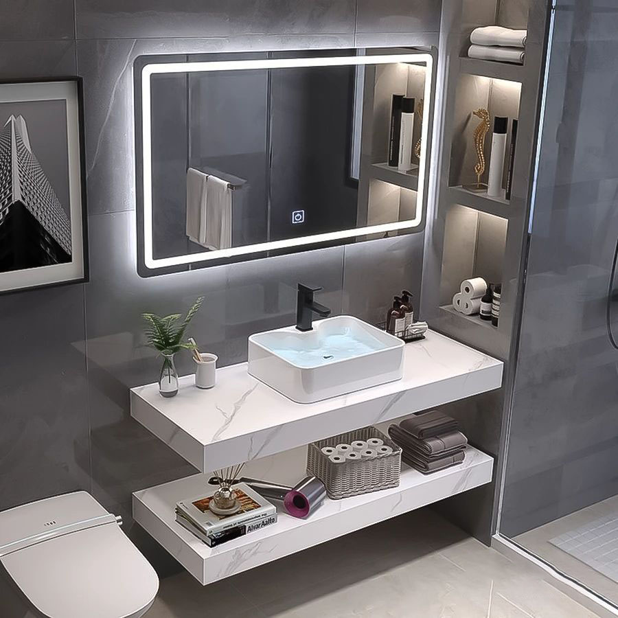 Trọn Bộ Lavabo Bàn Đá Chống Trầy và Gương Led ST-BĐ074