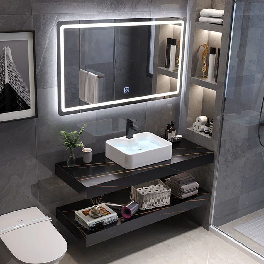 Trọn Bộ Lavabo Bàn Đá Chống Trầy và Gương Led ST-BĐ076