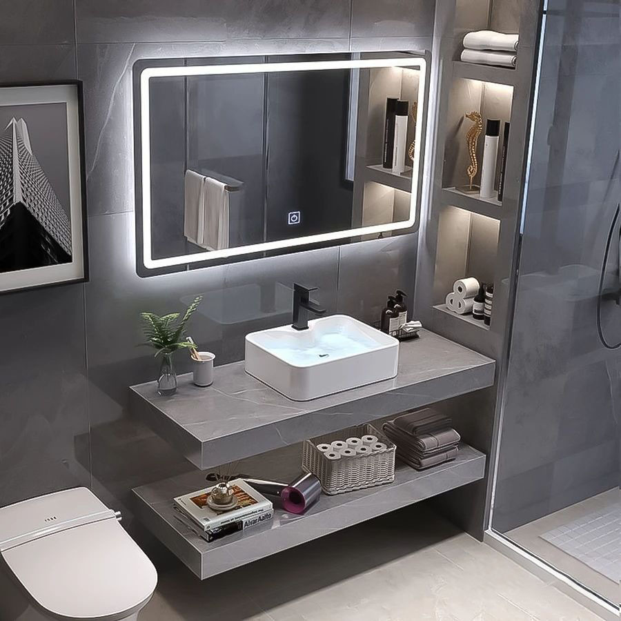 Trọn Bộ Lavabo Bàn Đá Chống Trầy và Gương Led ST-BĐ075