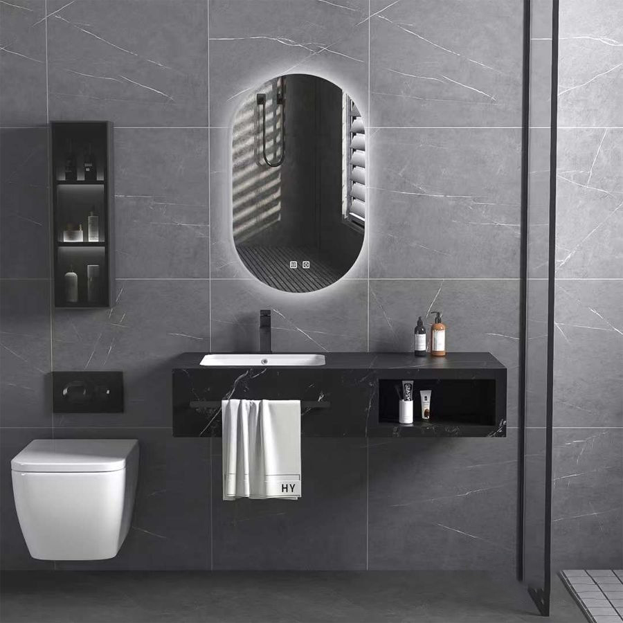 Trọn Bộ Lavabo Bàn Đá Chống Trầy và Gương Led ST-BĐ17
