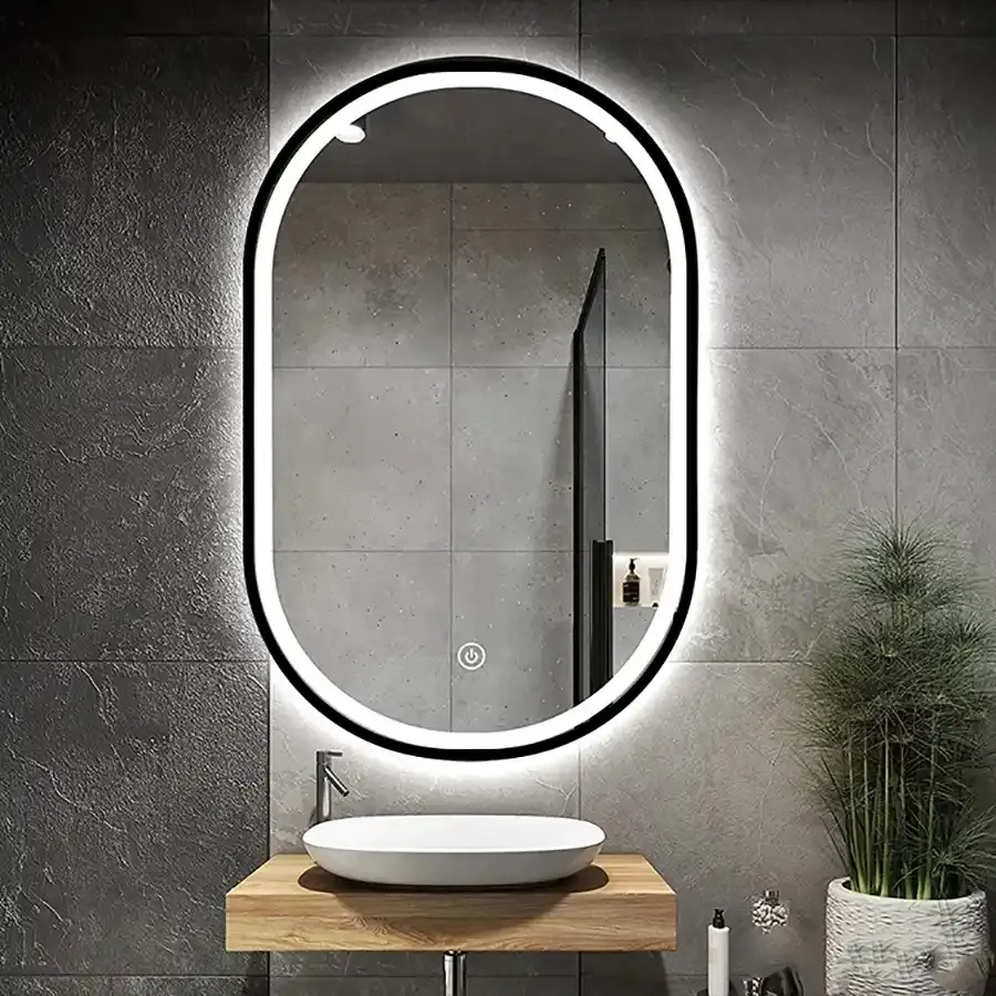 Gương Led Bầu Dục Cảm Ứng Viền Đen ST-GL107Đ
