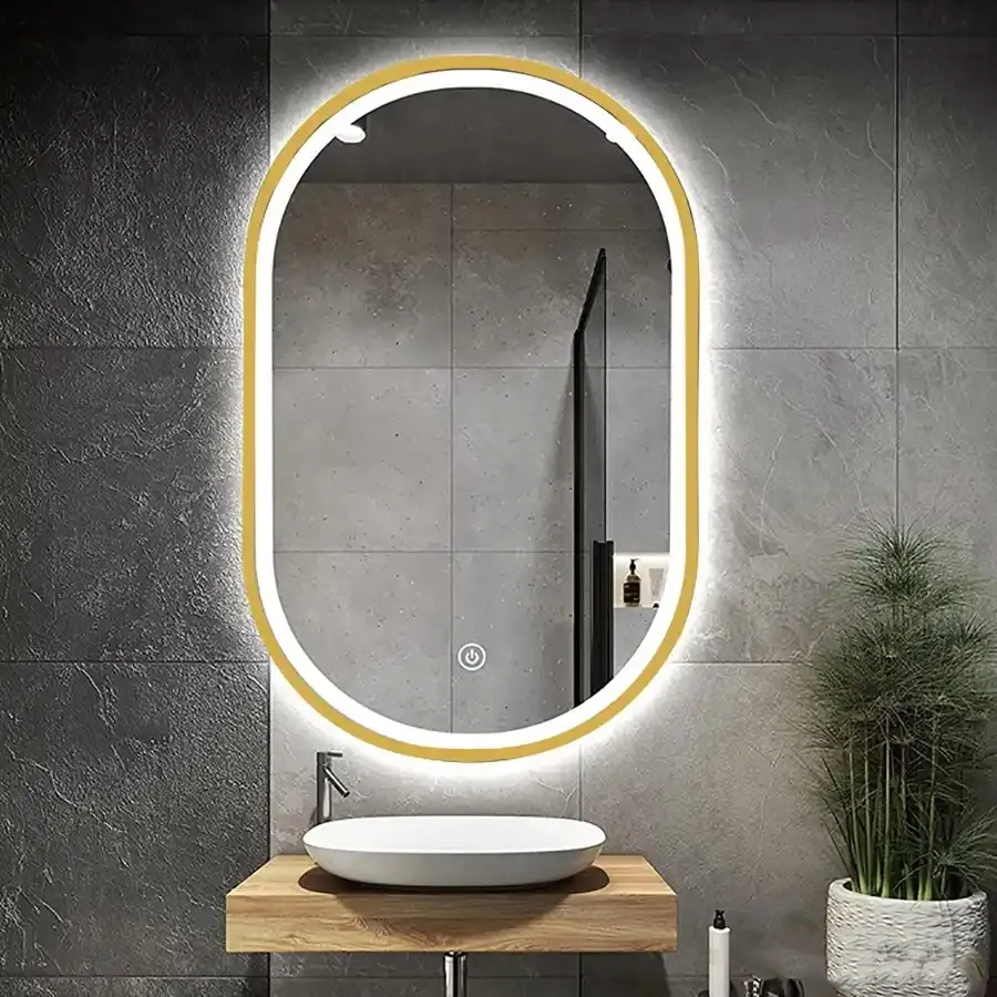 Gương Led Bầu Dục Cảm Ứng Viền Vàng ST-GL107V