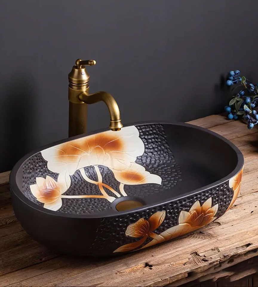 Lavabo Đặt Bàn Hoa Văn Cánh Sen ST-LA84