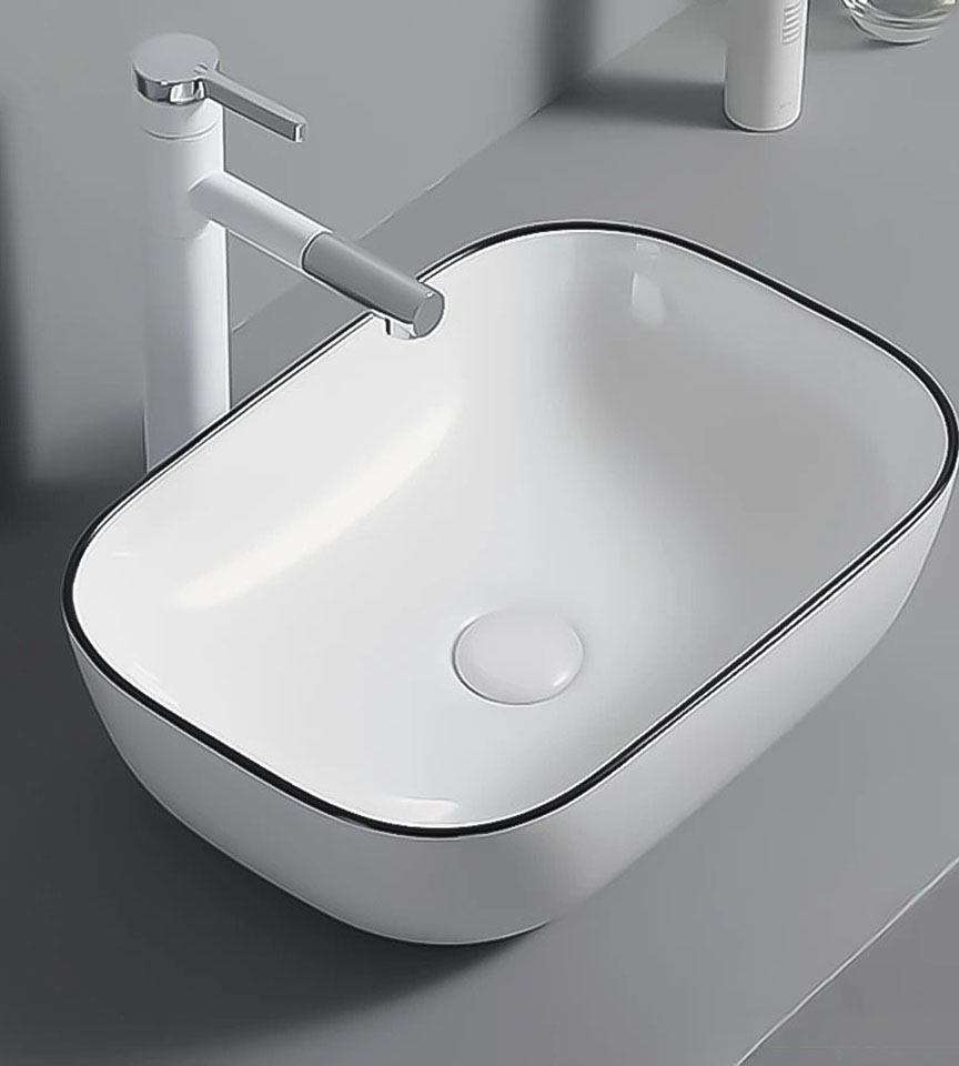 Chậu Lavabo Đặt Bàn Trắng Viền Đen ST-LA100