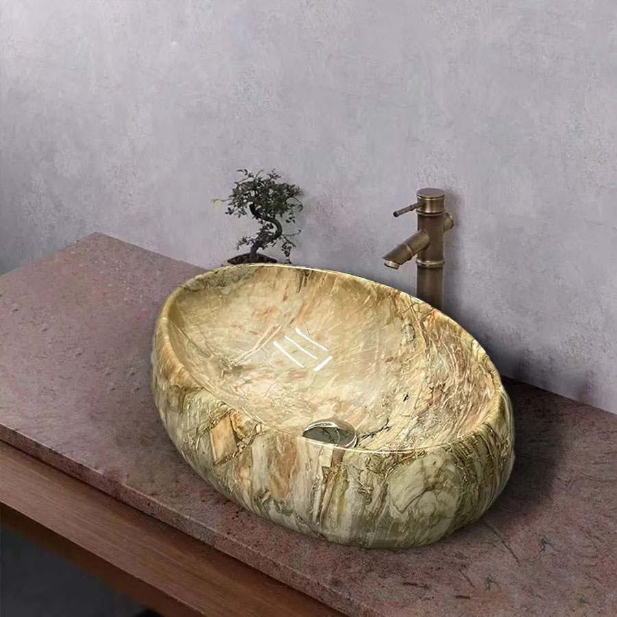 Lavabo Đặt Bàn Oval Vân Đá ST-LA61-1