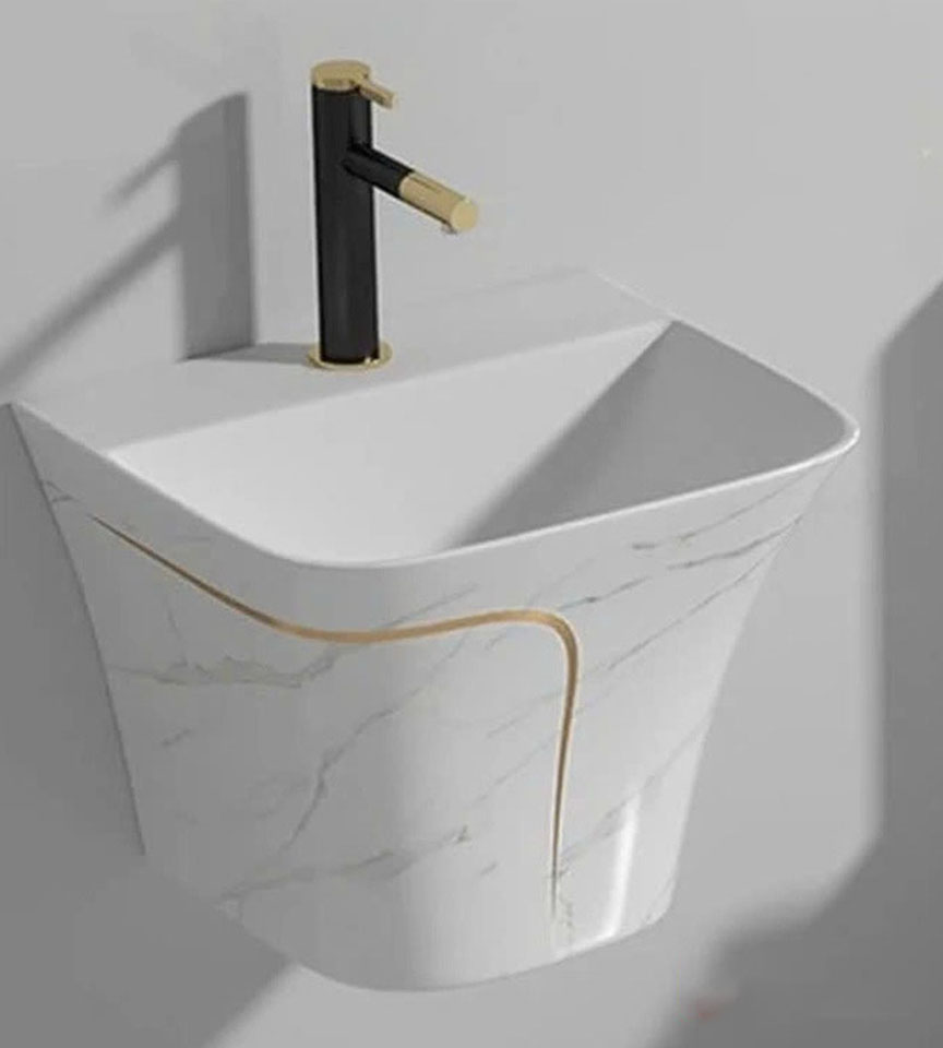 Lavabo Treo Tường Vuông Trắng Vân Đá Viền Vàng ST-LA15