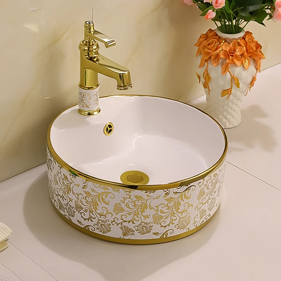 Lavabo Tròn Hoa Văn Vàng ST-LA09
