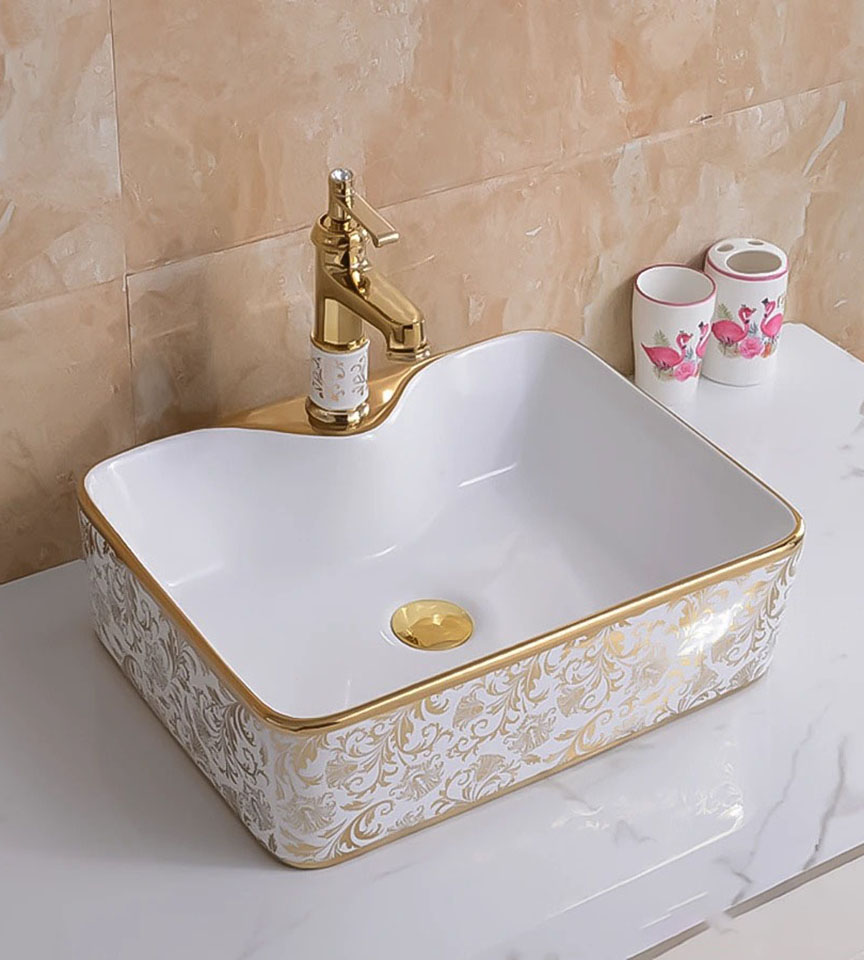 Lavabo Vuông Hoa Văn Vàng ST-LA10