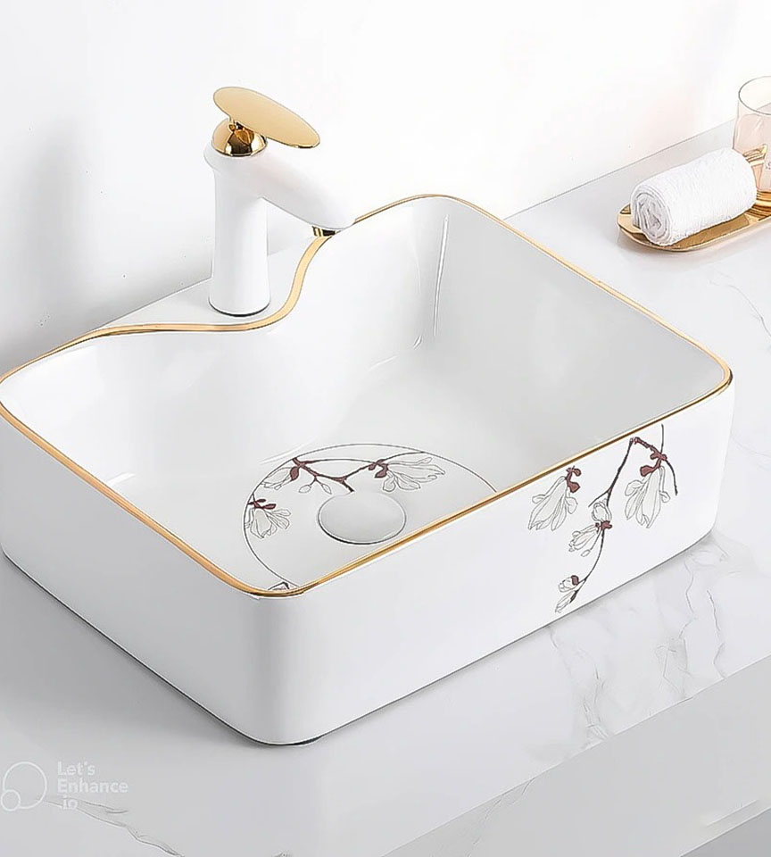 Lavabo Vuông Bông Hoa ST-LA08BH