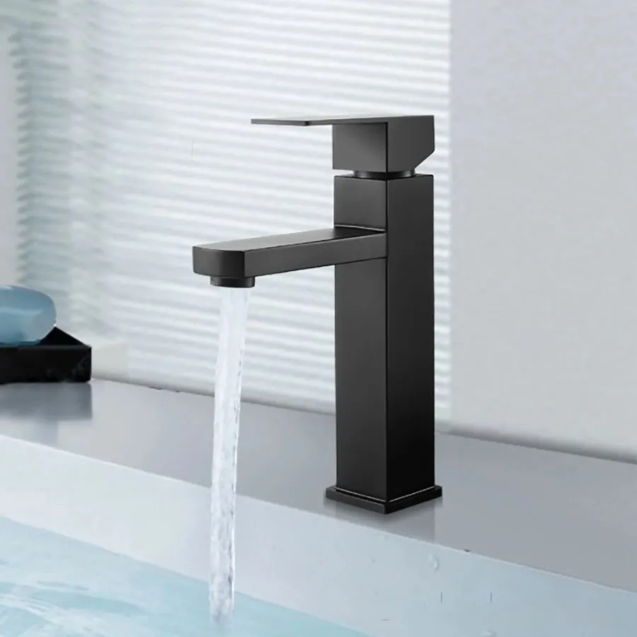Vòi Lavabo Nóng Lạnh Vuông Đen ST-5215Đ