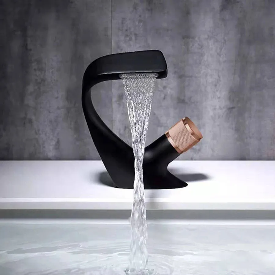 Vòi Rửa Lavabo Nóng Lạnh Bán Nguyệt Đen ST-5214Đ